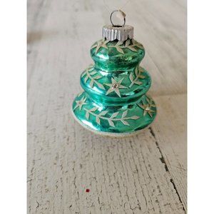 Vintage radko shiny green tree rhinestone Mercury glass ornament Xmas flocked st